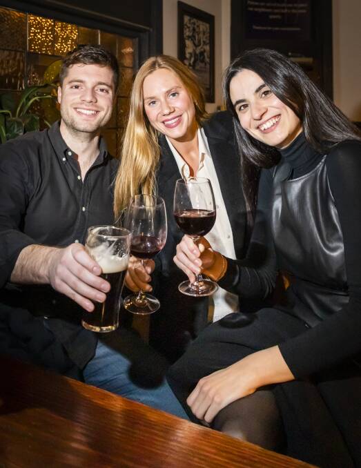 Liam Tobin, Bec Arcaini and Althea warm up for a European holiday with drinks at the London Tavern in Lennox St